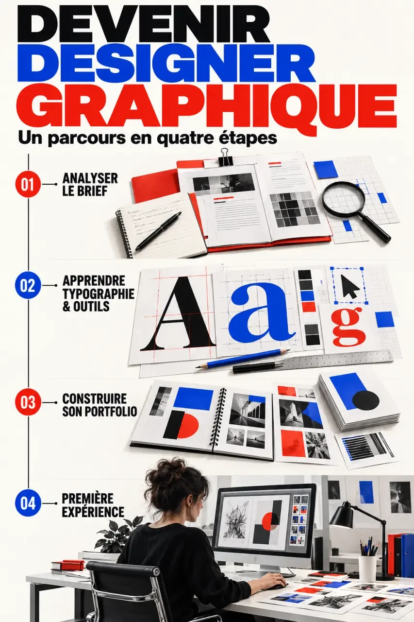 Parcours visuel pour devenir designer graphique, du brief à la constitution du portfolio